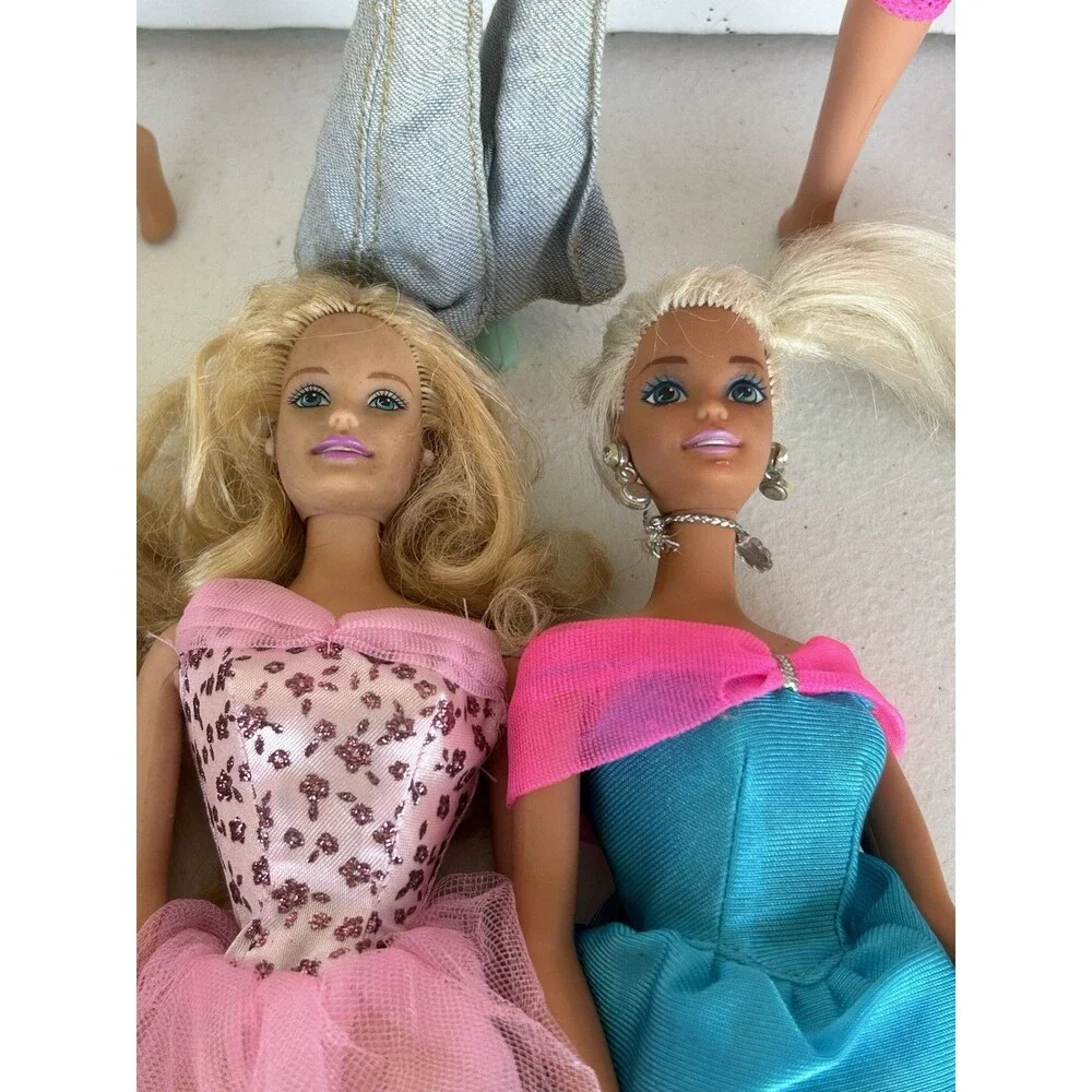 Mattel Barbie Lot of 10 Dressed Fashion Dolls Colorful 80s 90s Style Clothes